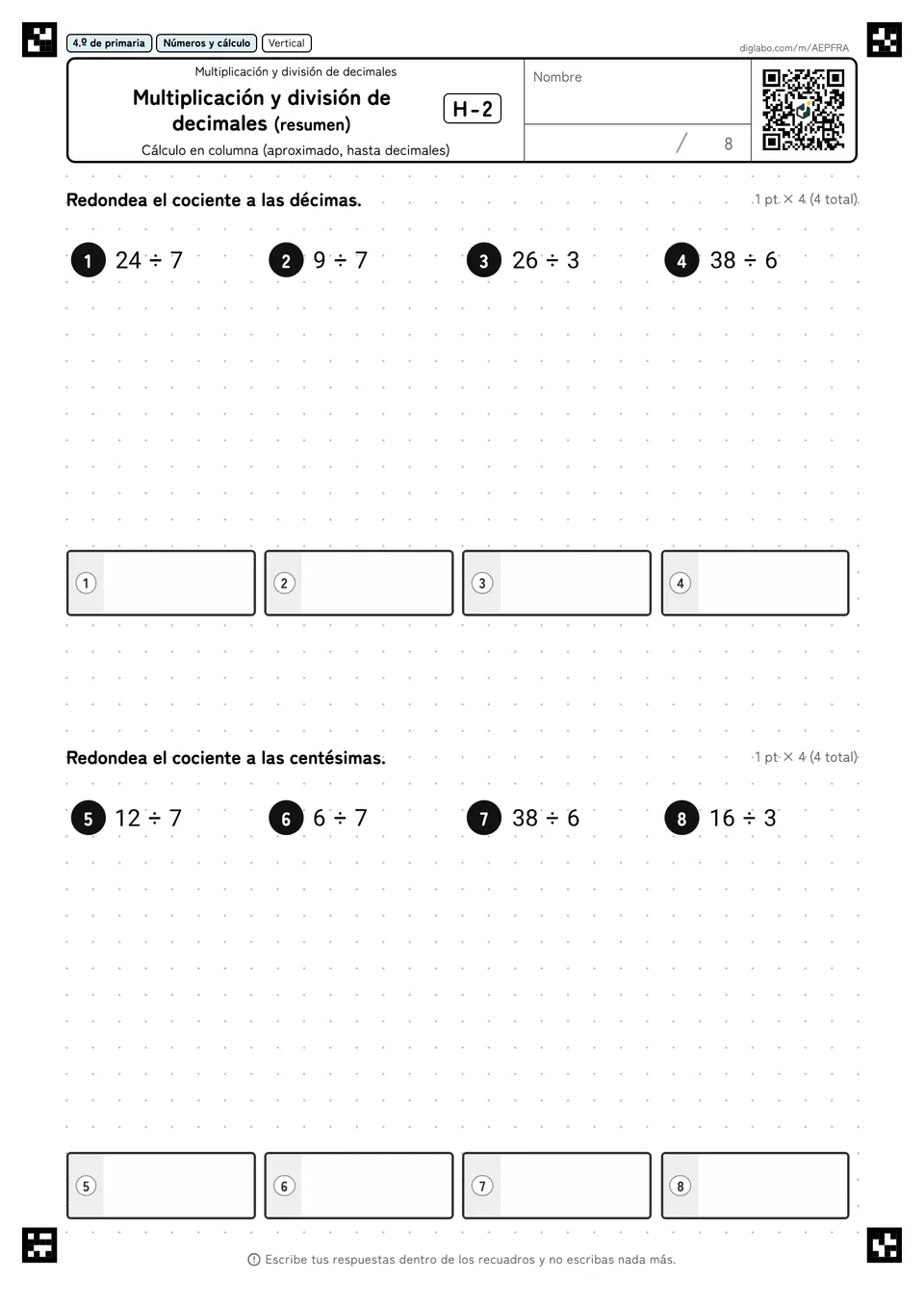 4.º de primaria Multiplicación y división de decimales Multiplicación y división de decimales (resumen)