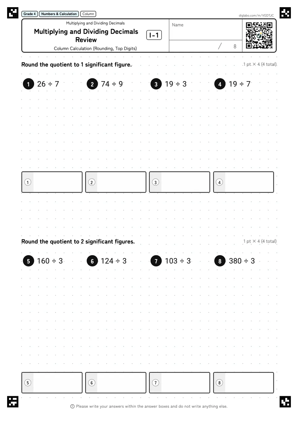Grade 4 (Elementary School) Multiplying and Dividing Decimals Multiplying and Dividing Decimals Review
