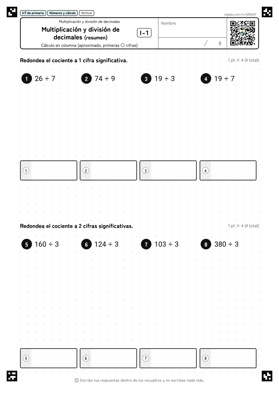 4.º de primaria Multiplicación y división de decimales Multiplicación y división de decimales (resumen)