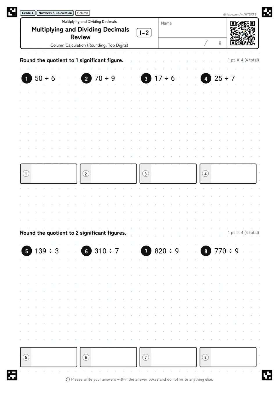 Grade 4 (Elementary School) Multiplying and Dividing Decimals Multiplying and Dividing Decimals Review