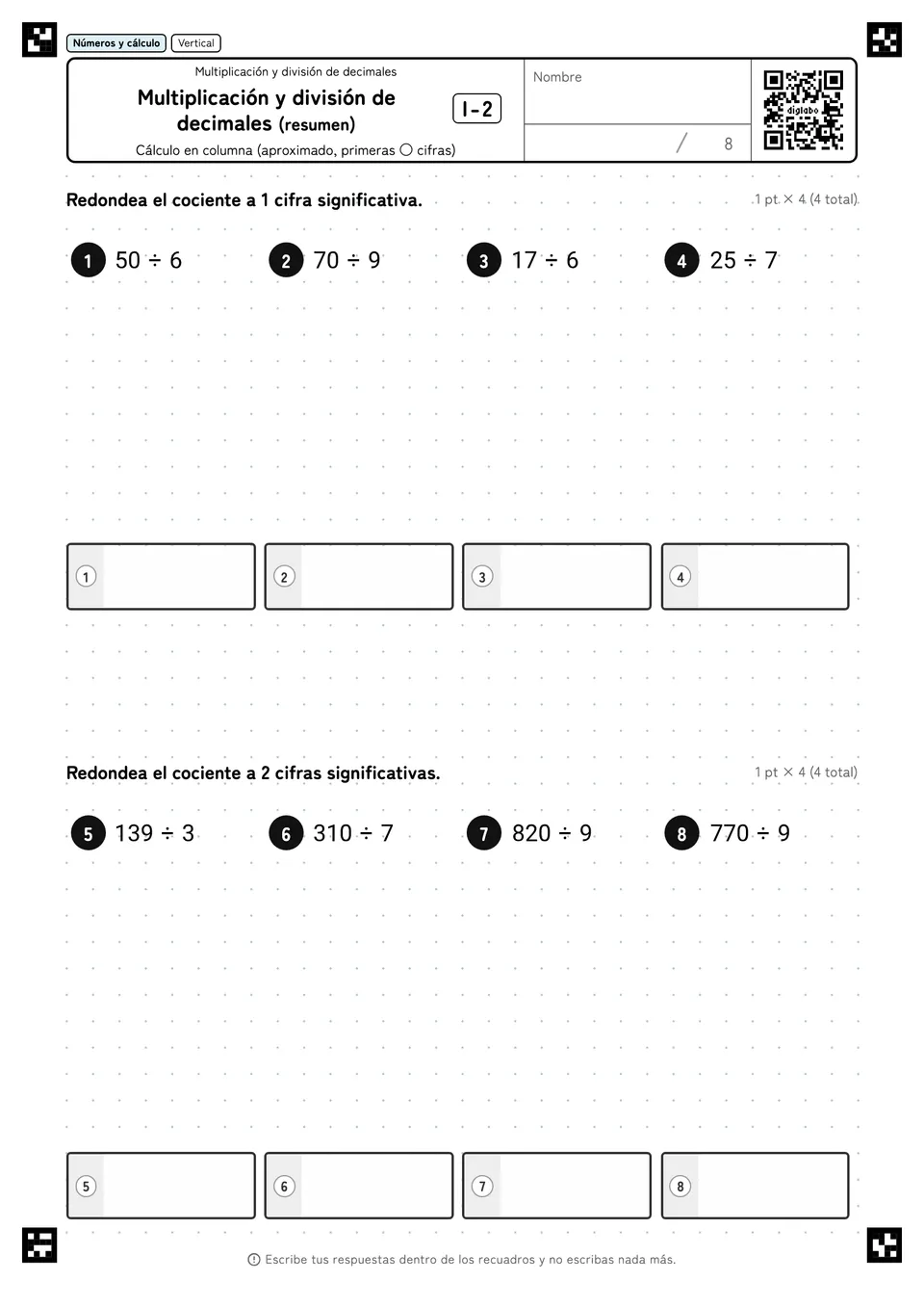 Multiplicación y división de decimales (resumen) I-2