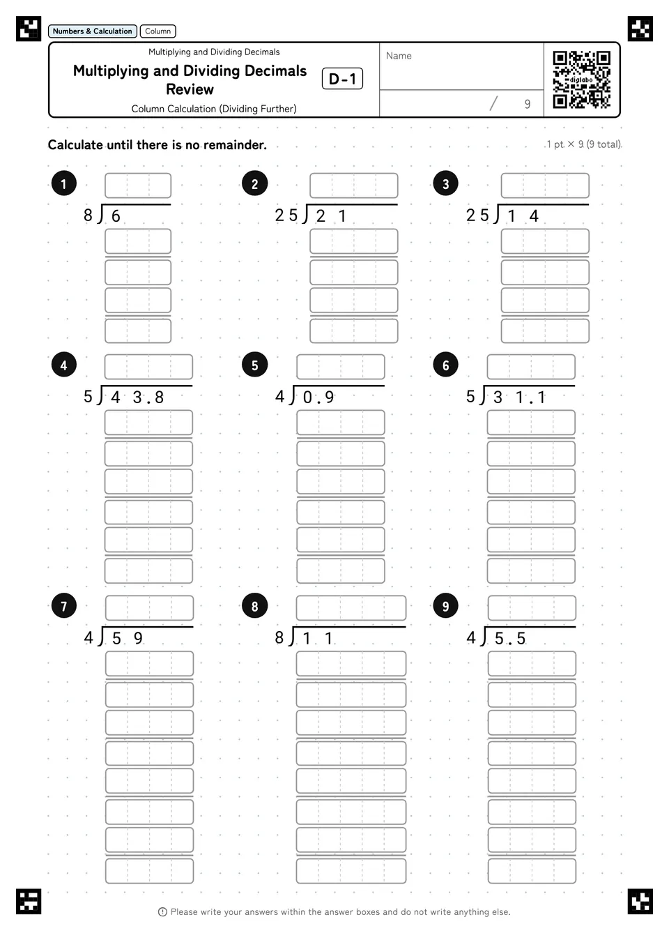 Multiplying and Dividing Decimals Review D-1