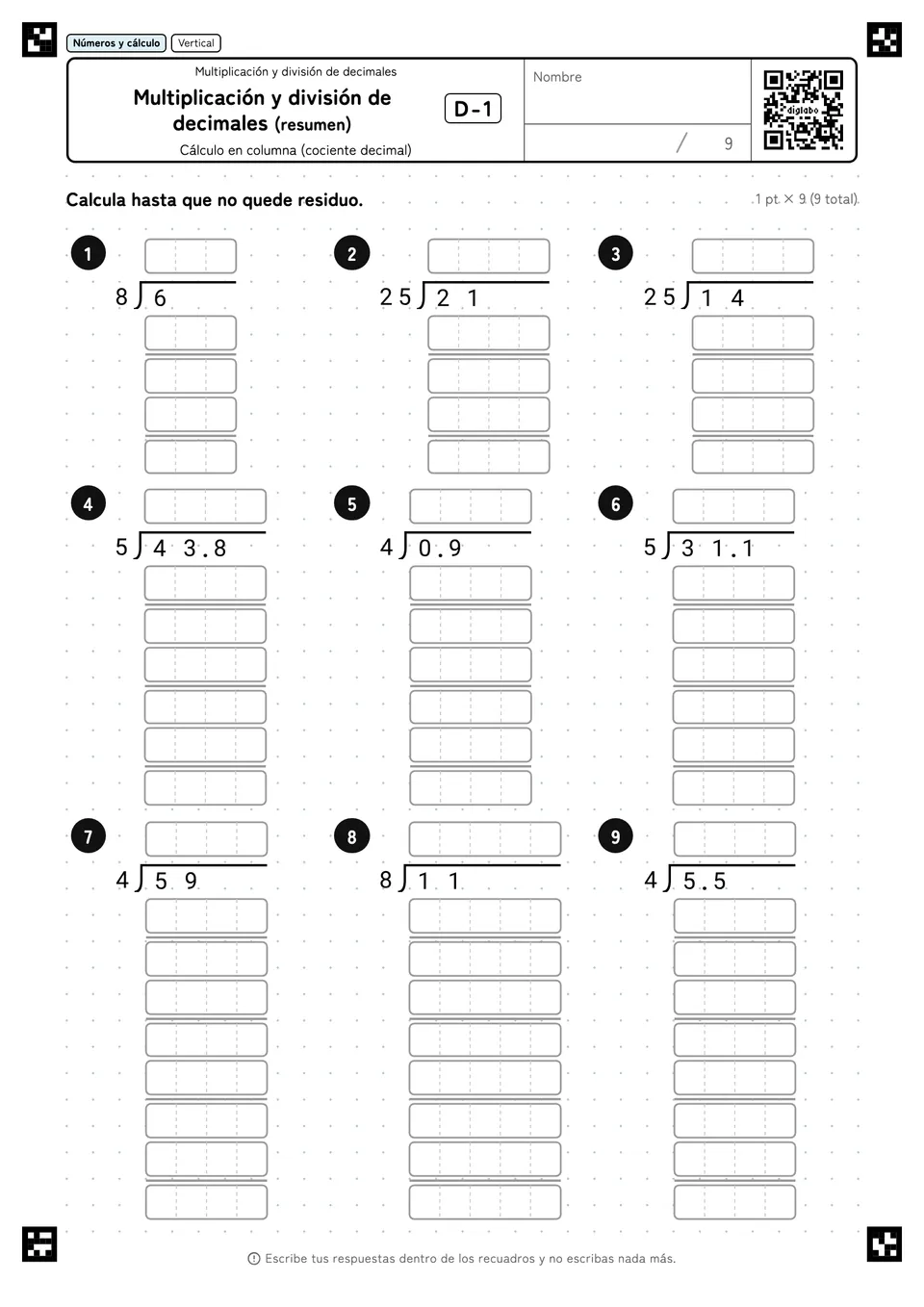 Multiplicación y división de decimales (resumen) D-1