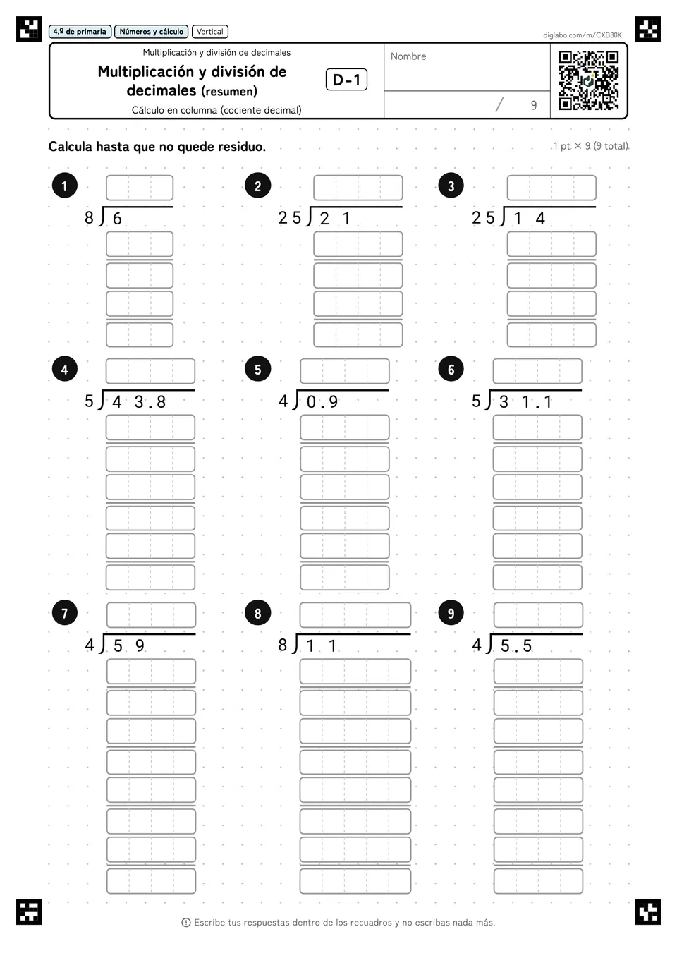4.º de primaria Multiplicación y división de decimales Multiplicación y división de decimales (resumen)