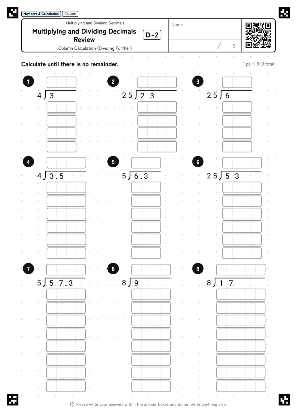Multiplying and Dividing Decimals Review D-2