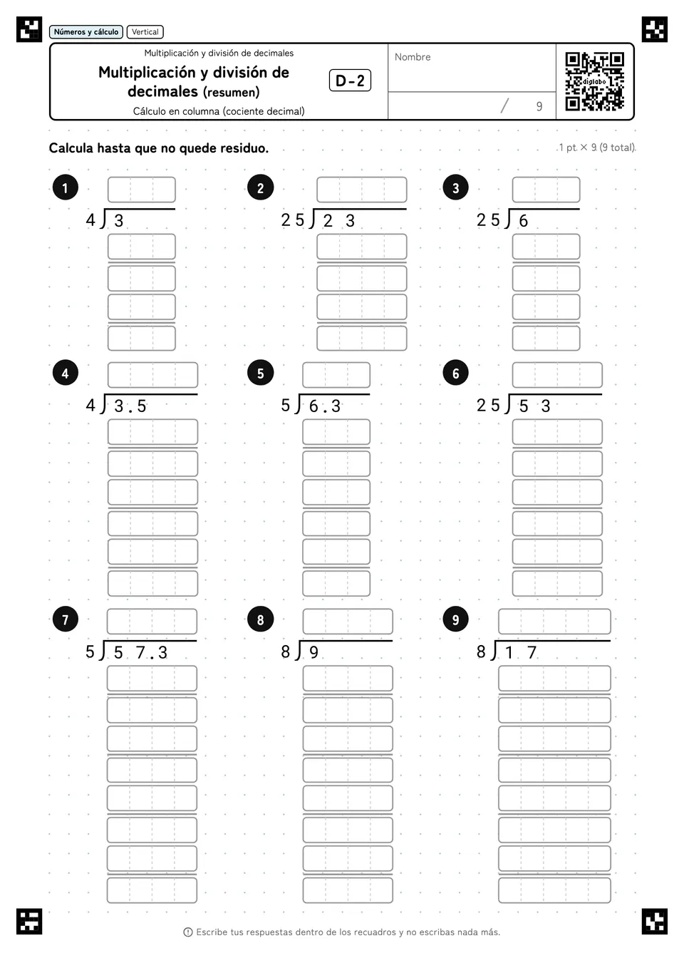 Multiplicación y división de decimales (resumen) D-2