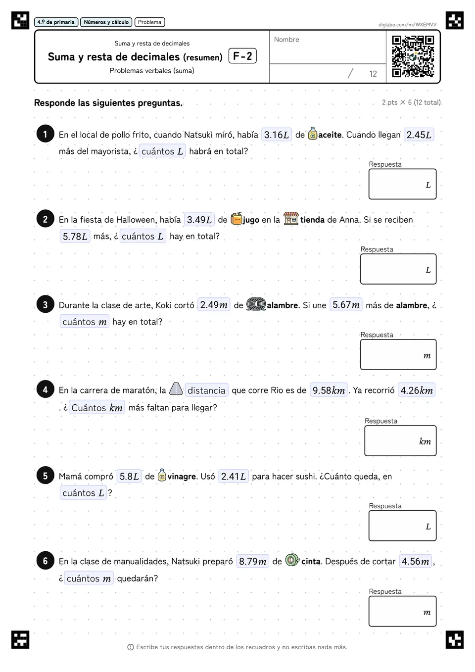 4.º de primaria Suma y resta de decimales Suma y resta de decimales (resumen)