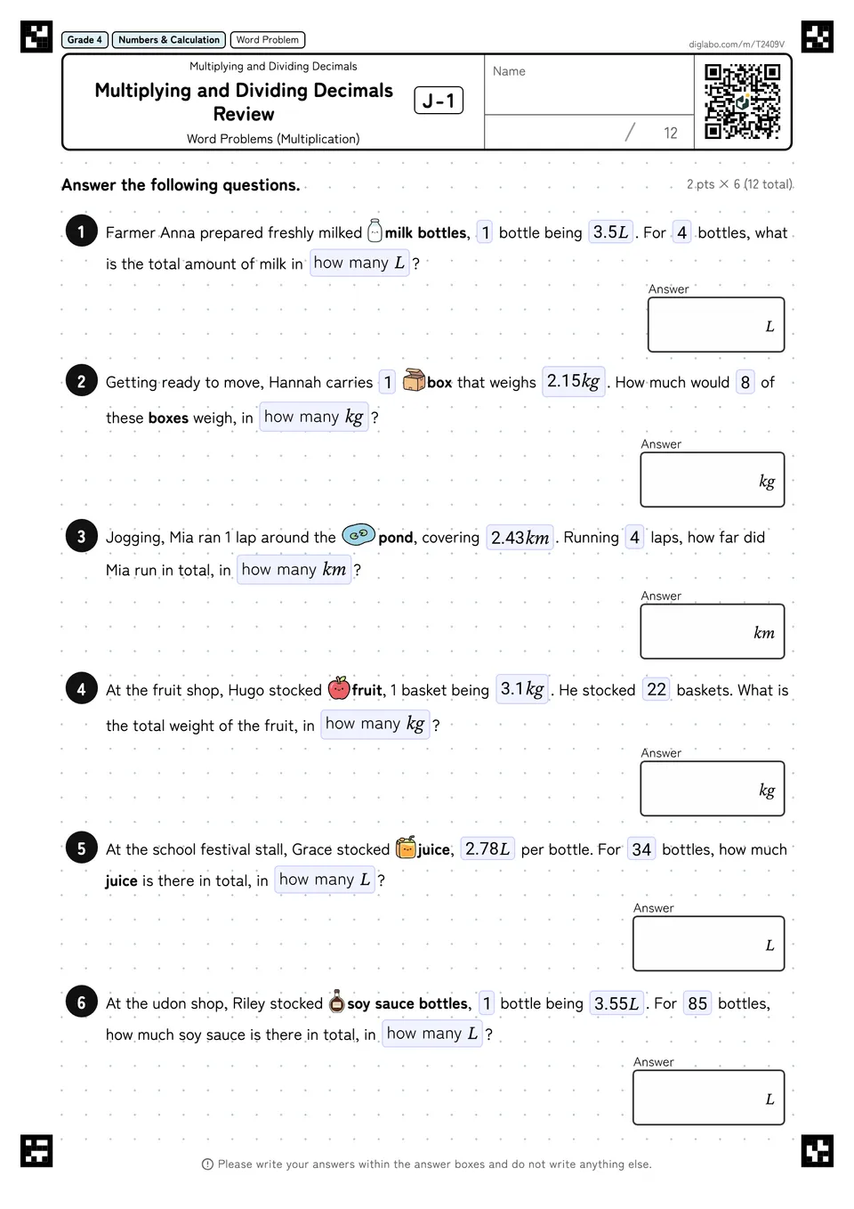 Grade 4 (Elementary School) Multiplying and Dividing Decimals Multiplying and Dividing Decimals Review