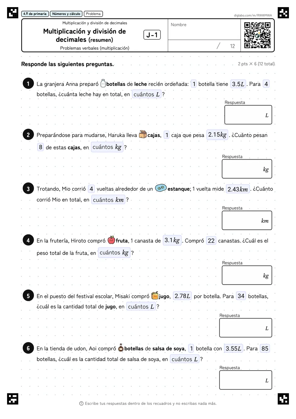 4.º de primaria Multiplicación y división de decimales Multiplicación y división de decimales (resumen)