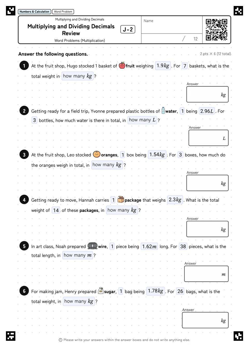 Multiplying and Dividing Decimals Review J-2