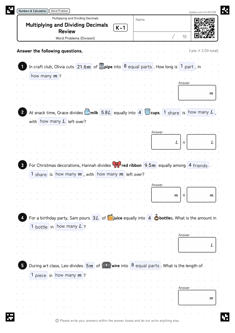 Multiplying and Dividing Decimals Review K-1