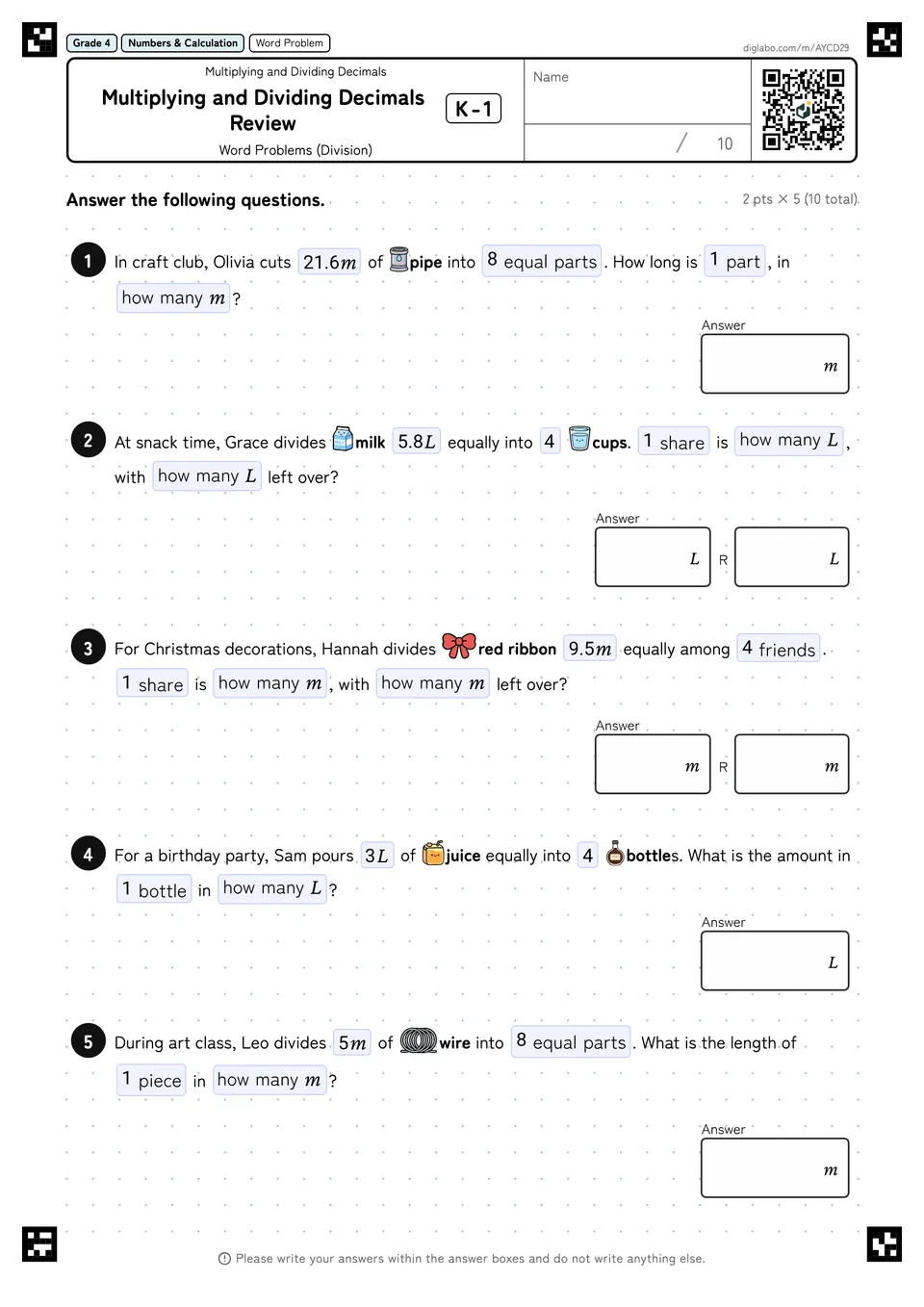Grade 4 (Elementary School) Multiplying and Dividing Decimals Multiplying and Dividing Decimals Review