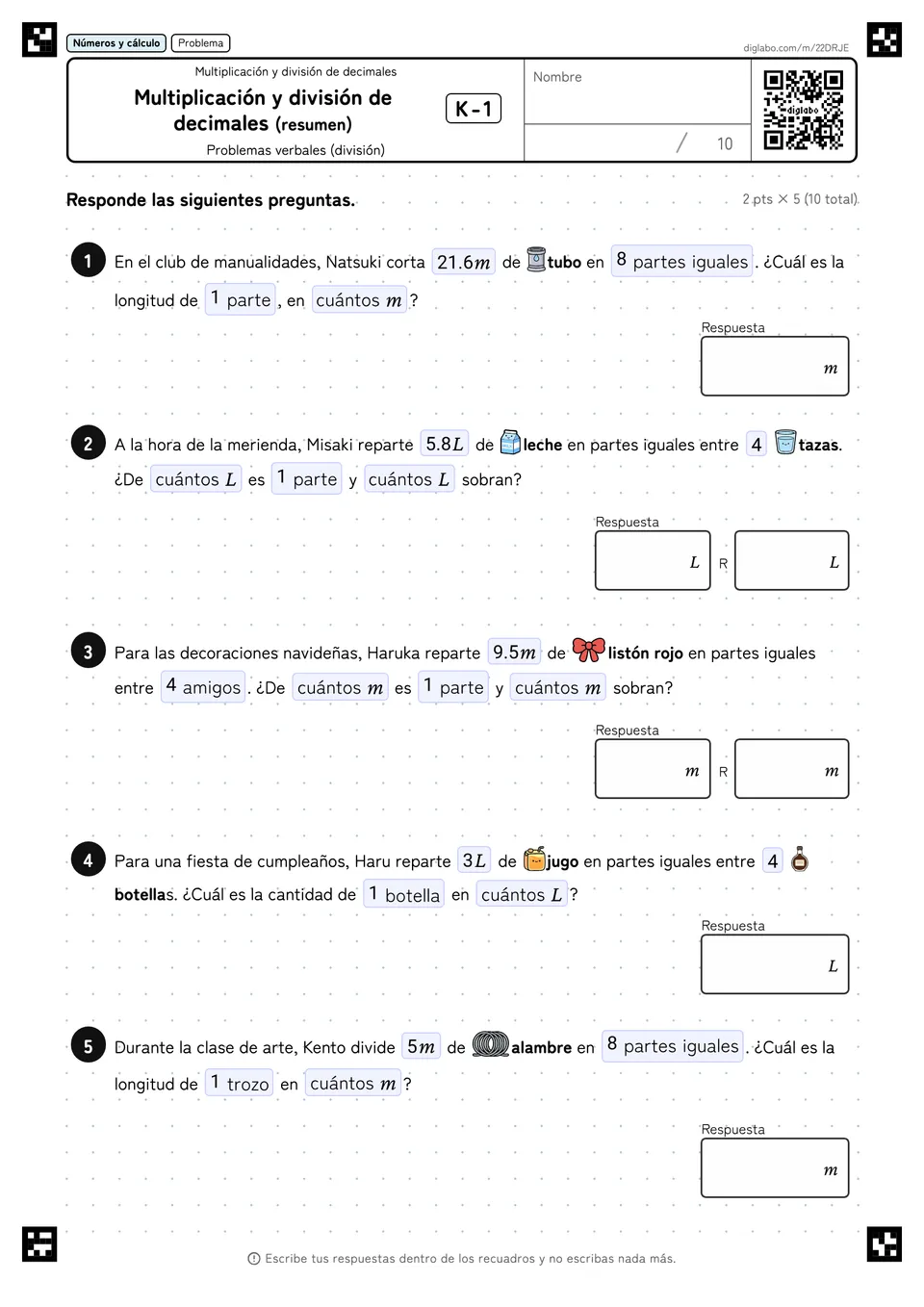 Multiplicación y división de decimales (resumen) K-1