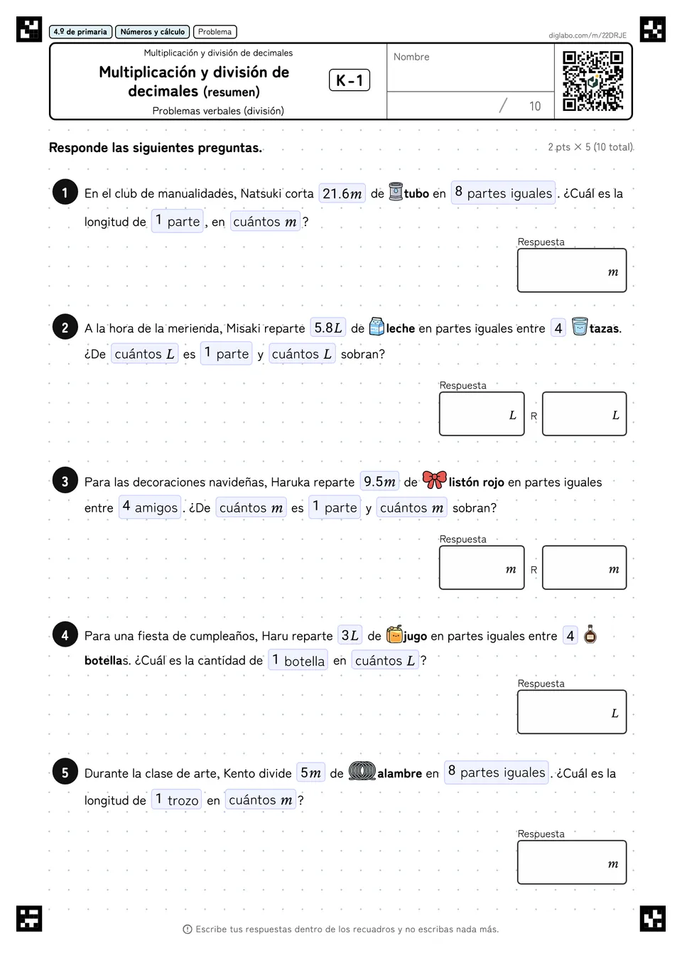 4.º de primaria Multiplicación y división de decimales Multiplicación y división de decimales (resumen)