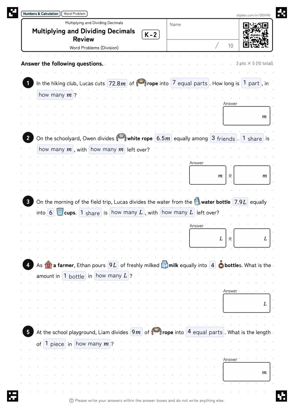 Multiplying and Dividing Decimals Review K-2