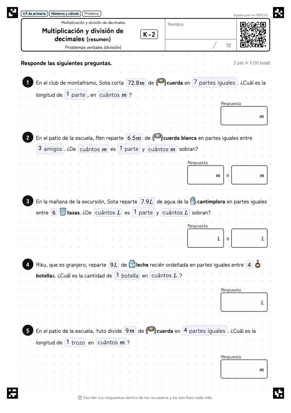 4.º de primaria Multiplicación y división de decimales Multiplicación y división de decimales (resumen)