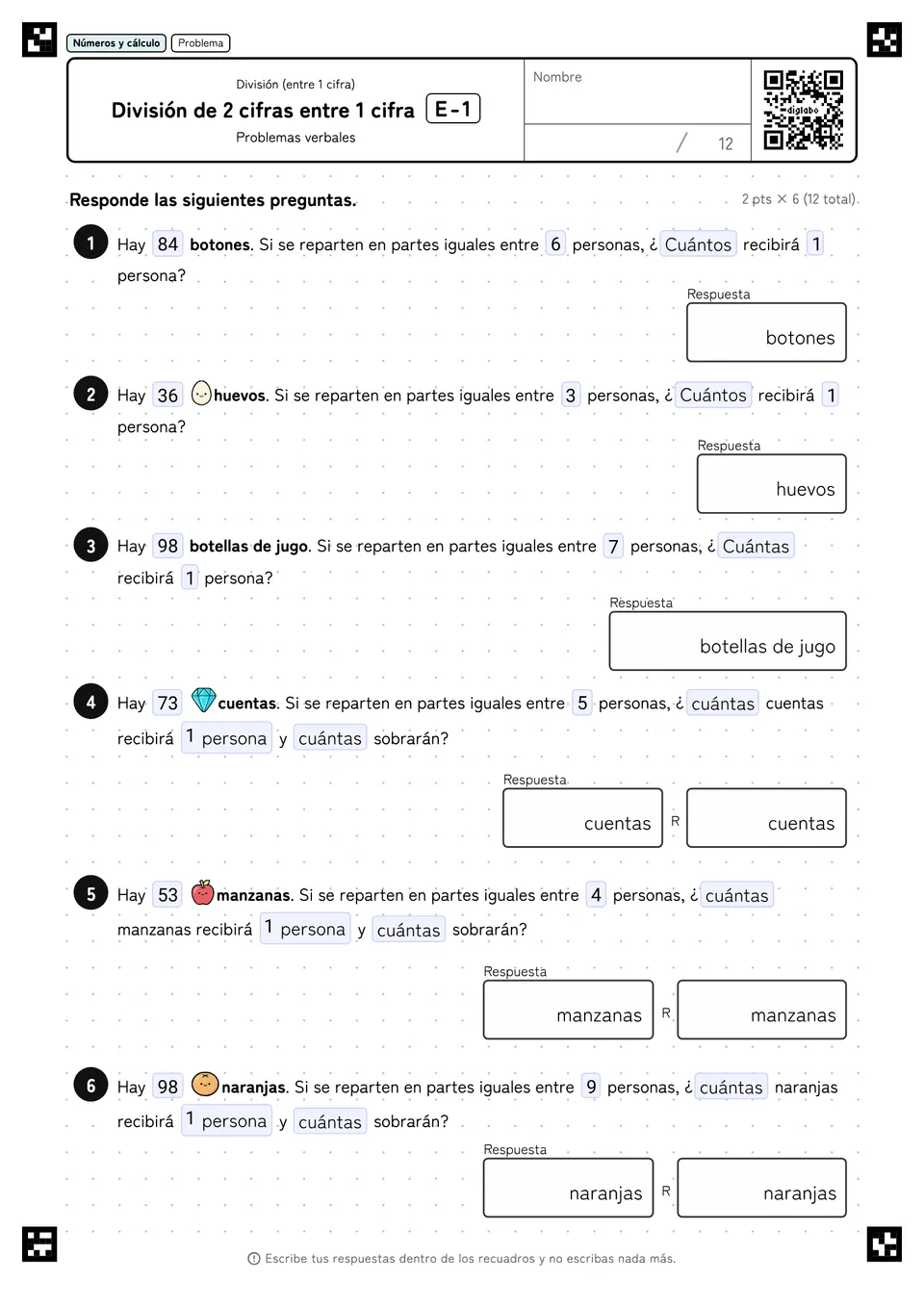 División de 2 cifras entre 1 cifra E-1