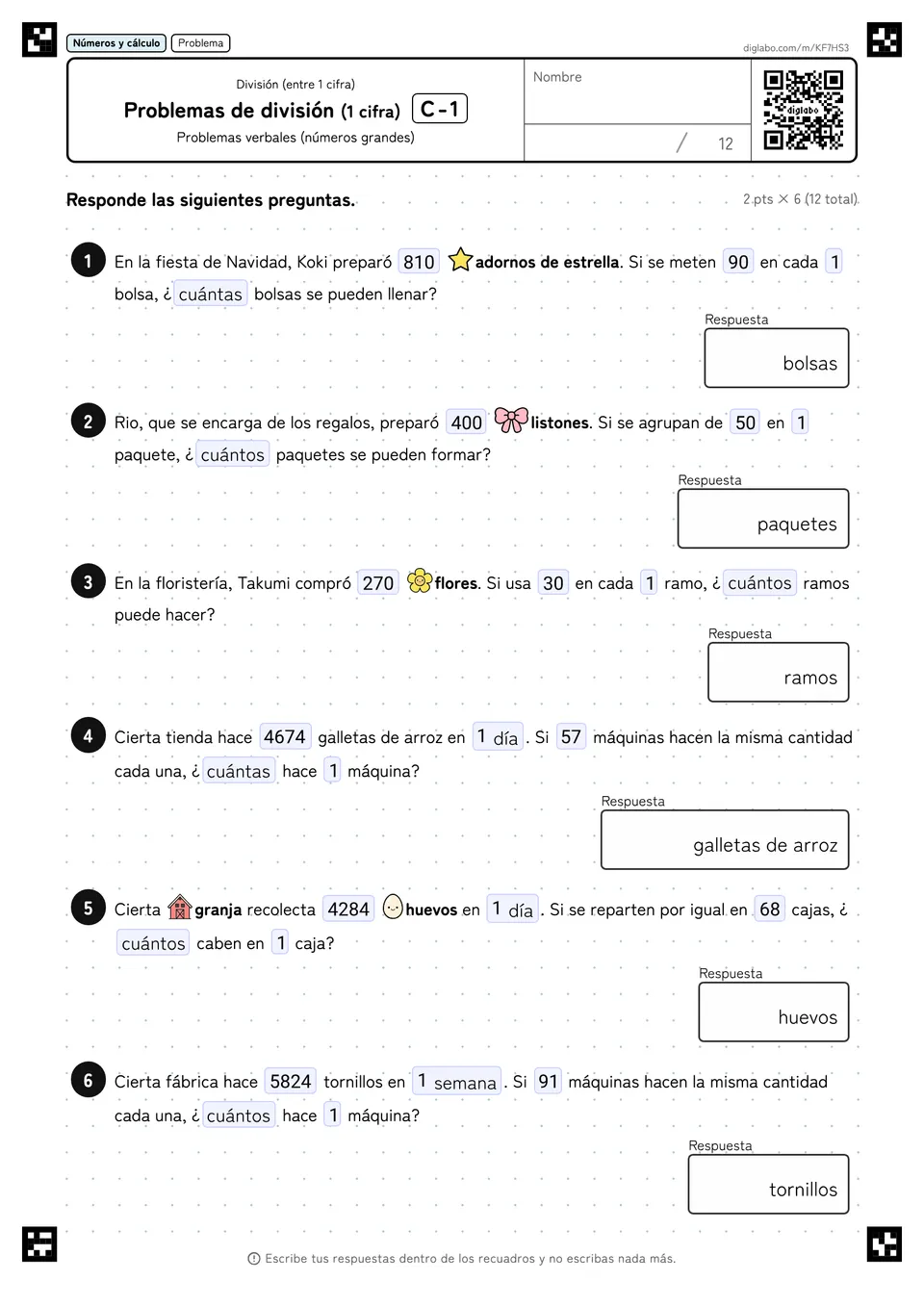 Problemas de división (1 cifra) C-1