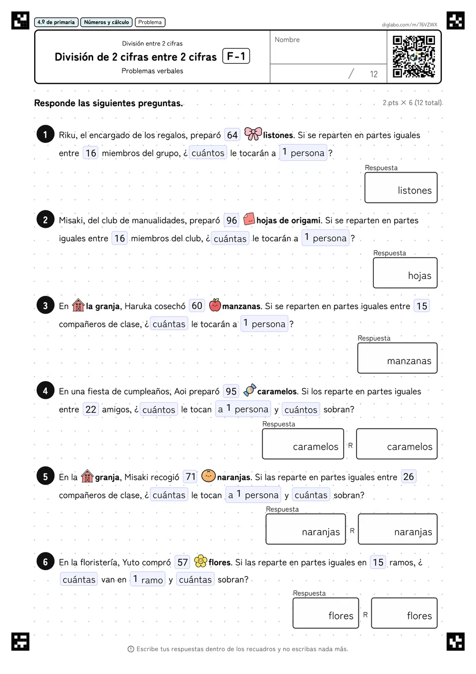 4.º de primaria División entre 2 cifras División de 2 cifras entre 2 cifras