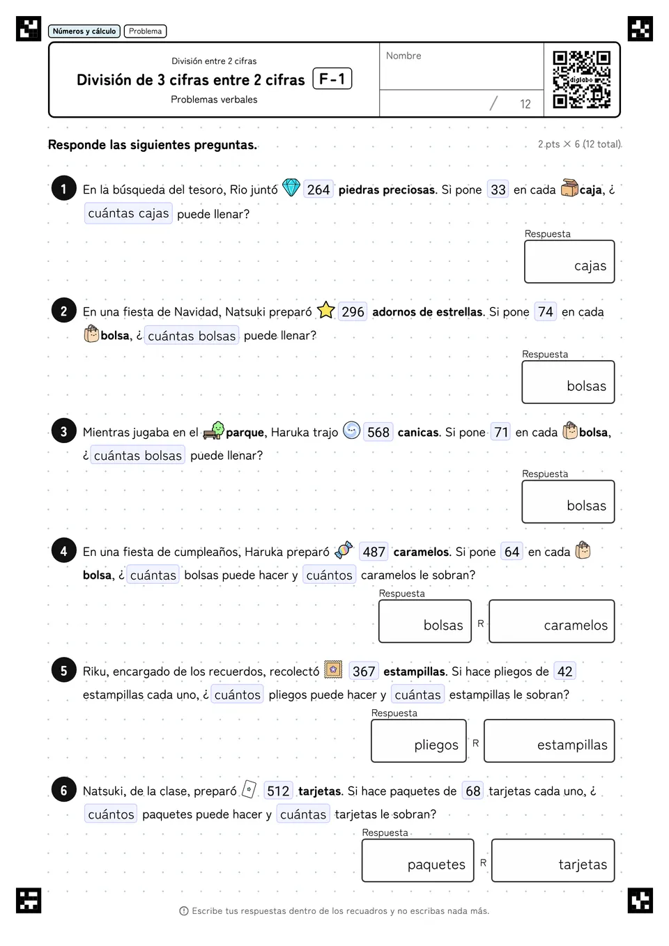 División de 3 cifras entre 2 cifras F-1