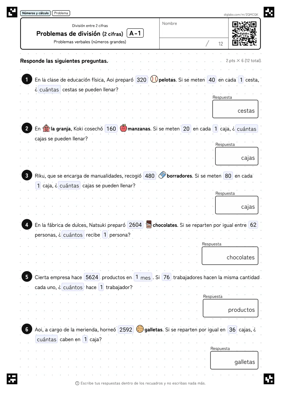 Problemas de división (2 cifras) A-1