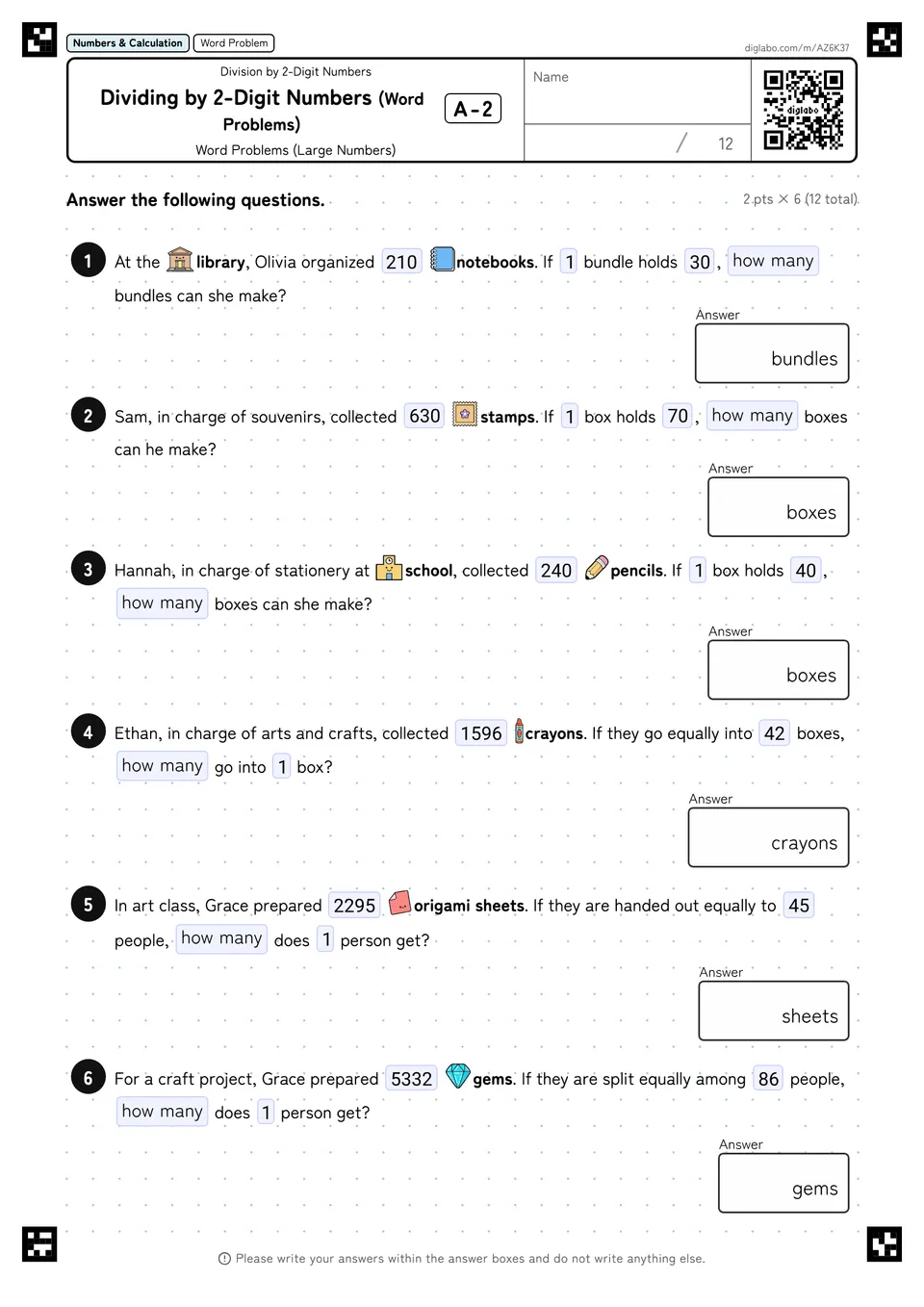 Dividing by 2-Digit Numbers (Word Problems) A-2