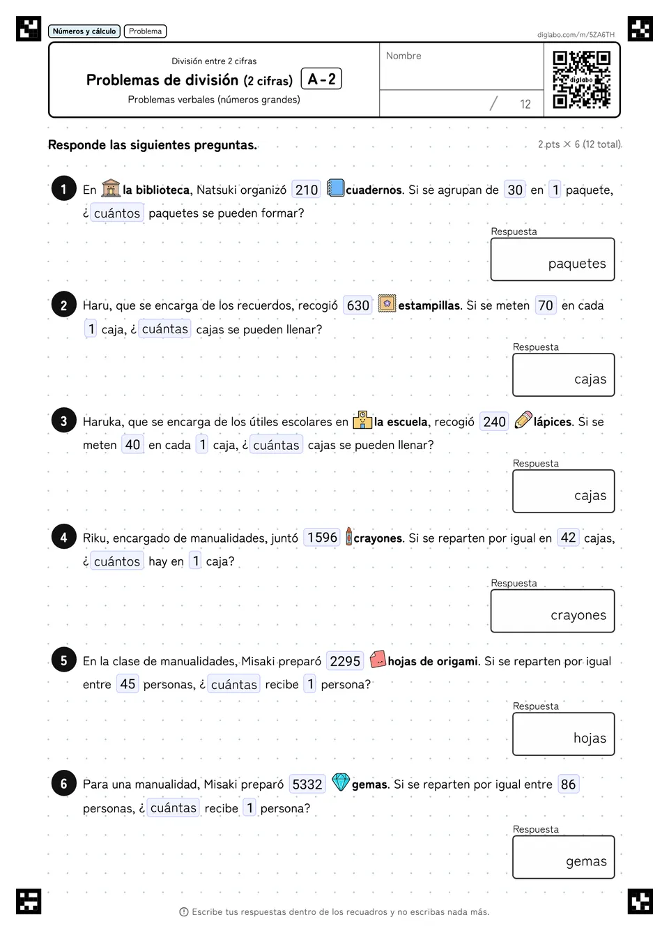 Problemas de división (2 cifras) A-2