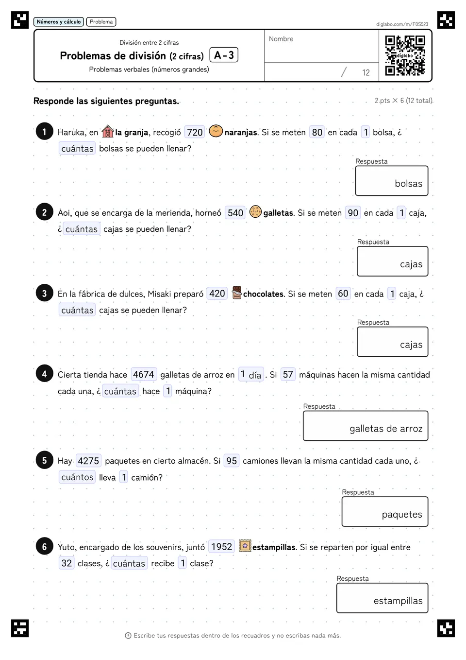 Problemas de división (2 cifras) A-3
