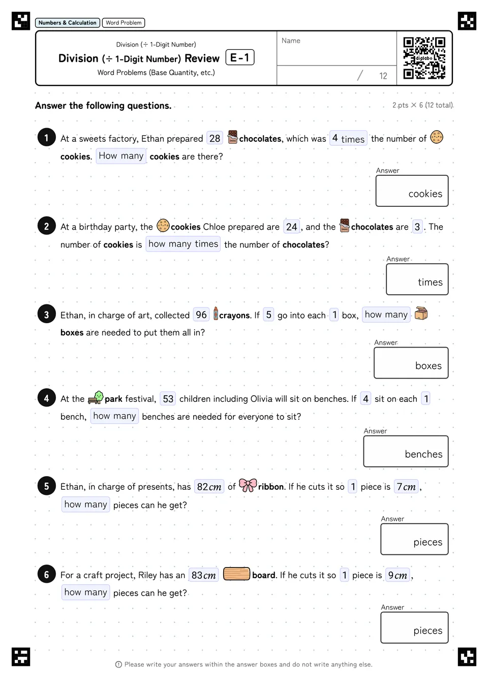 Division (÷ 1-Digit Number) Review E-1