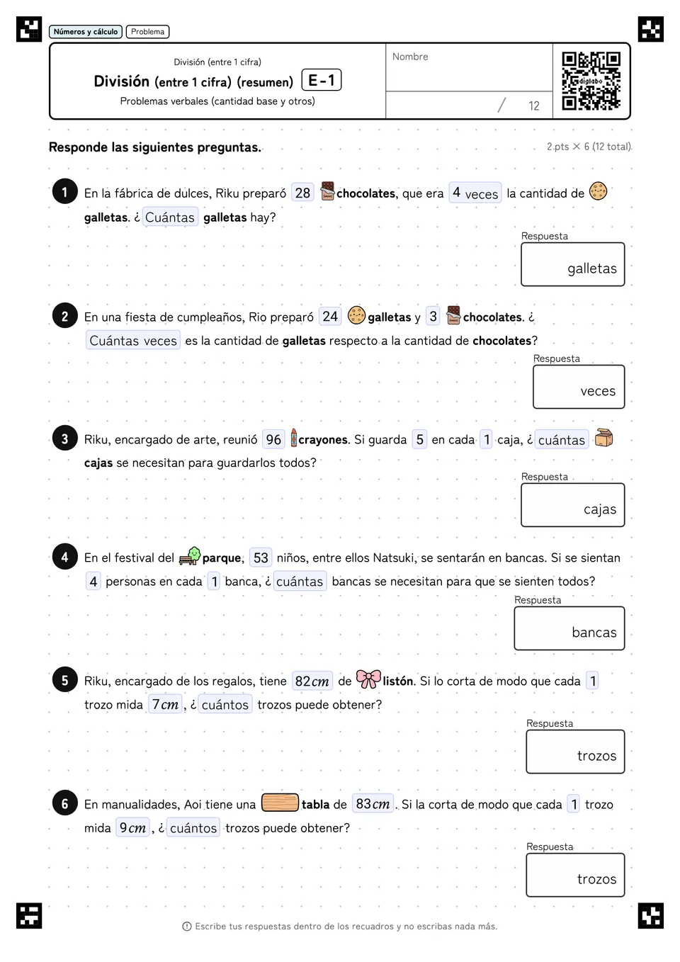 División (entre 1 cifra) (resumen) E-1