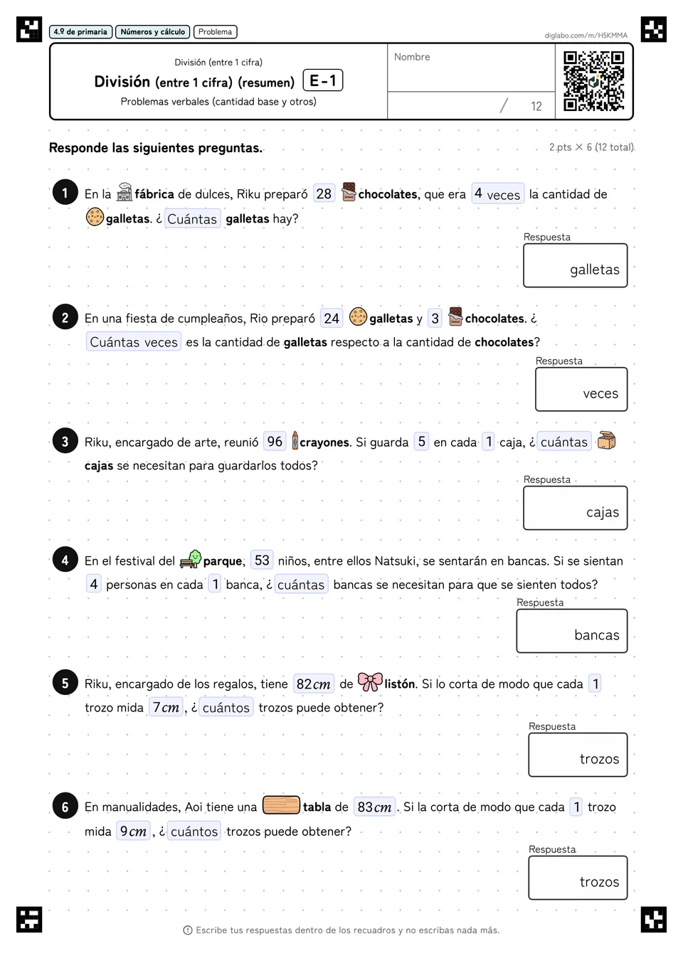 4.º de primaria División (entre 1 cifra) División (entre 1 cifra) (resumen)