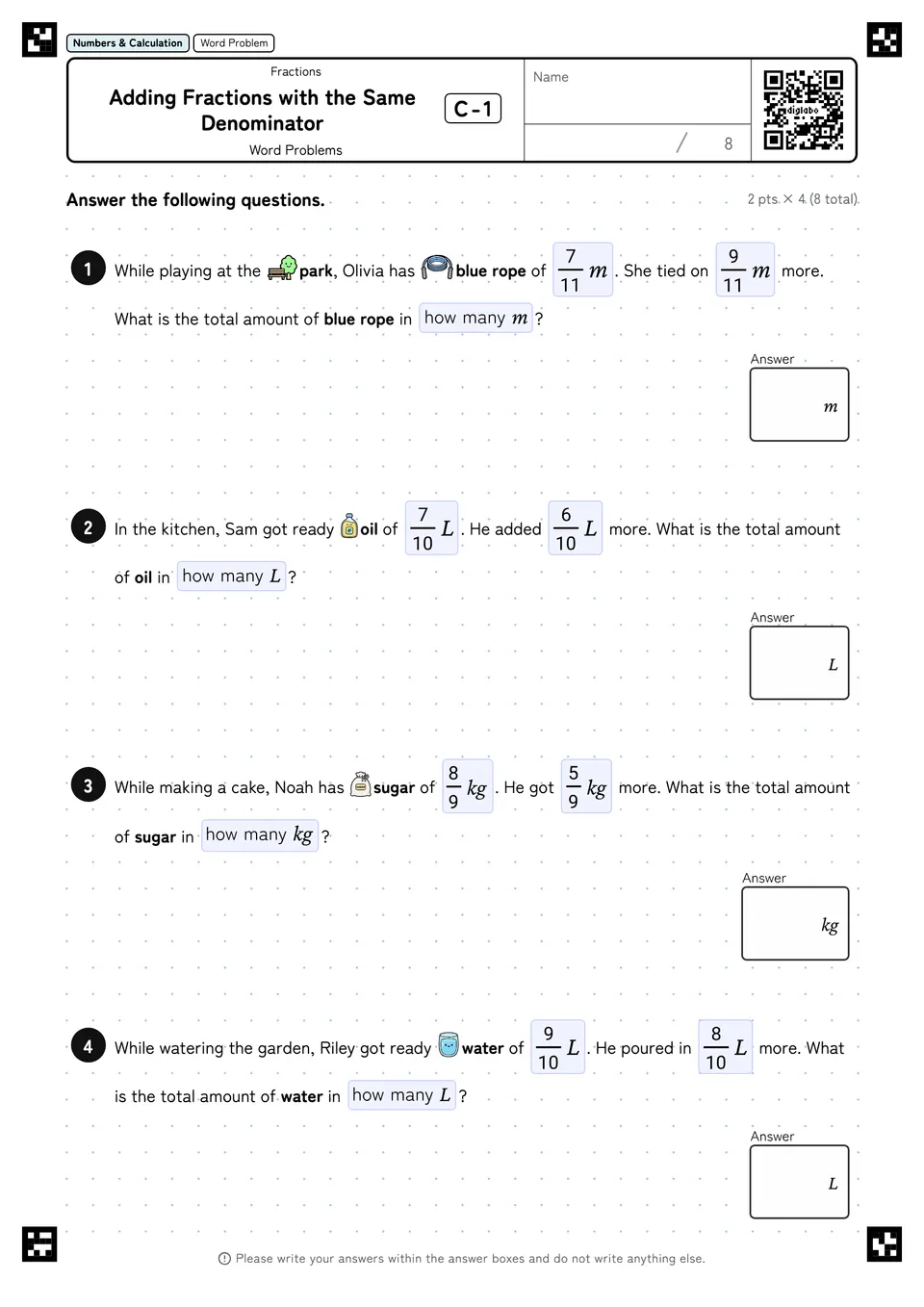 Adding Fractions with the Same Denominator C-1