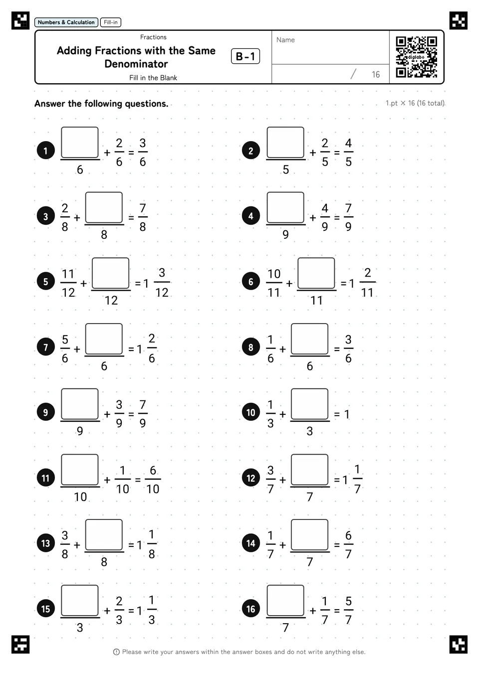 Adding Fractions with the Same Denominator B-1