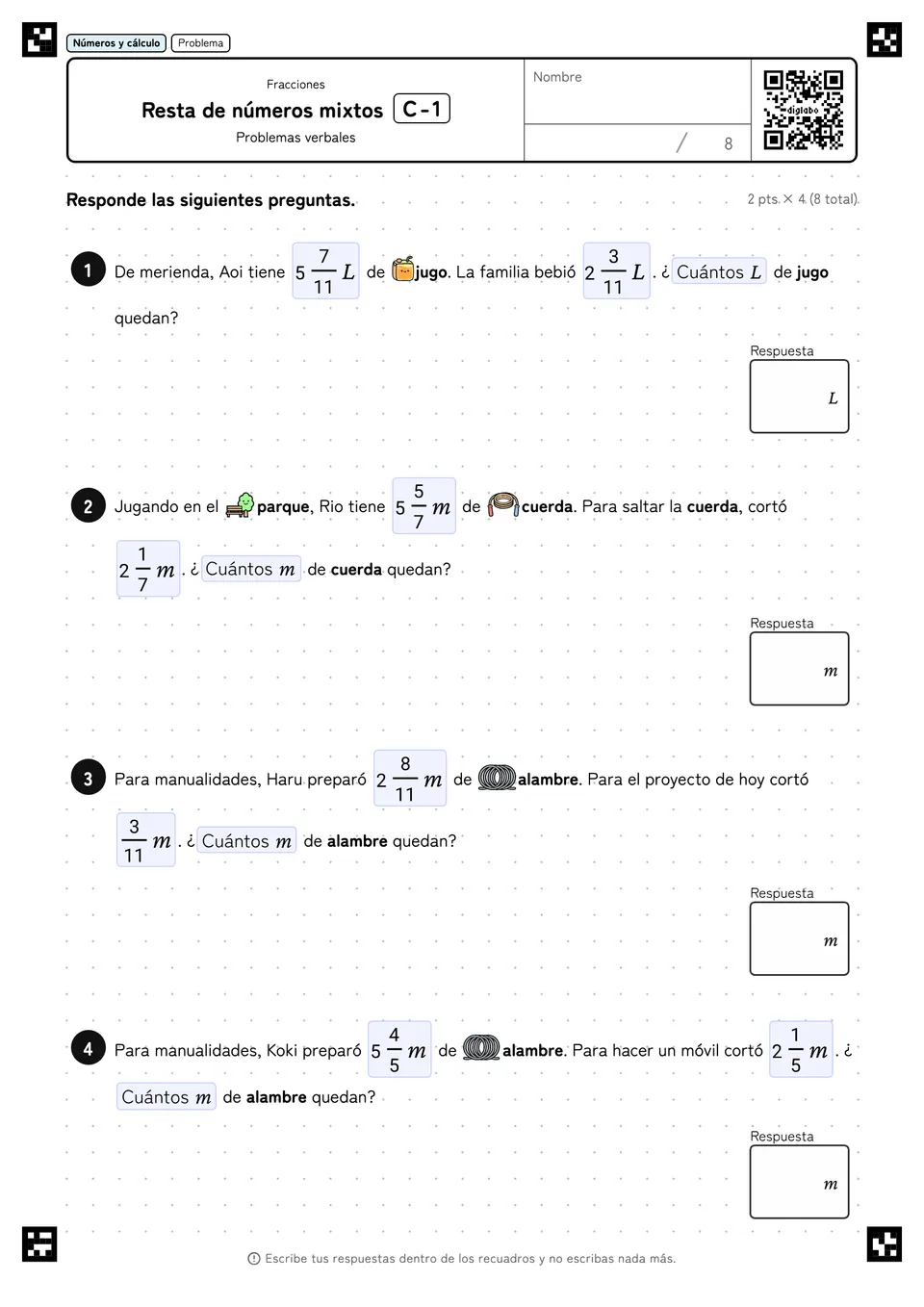 Resta de números mixtos C-1