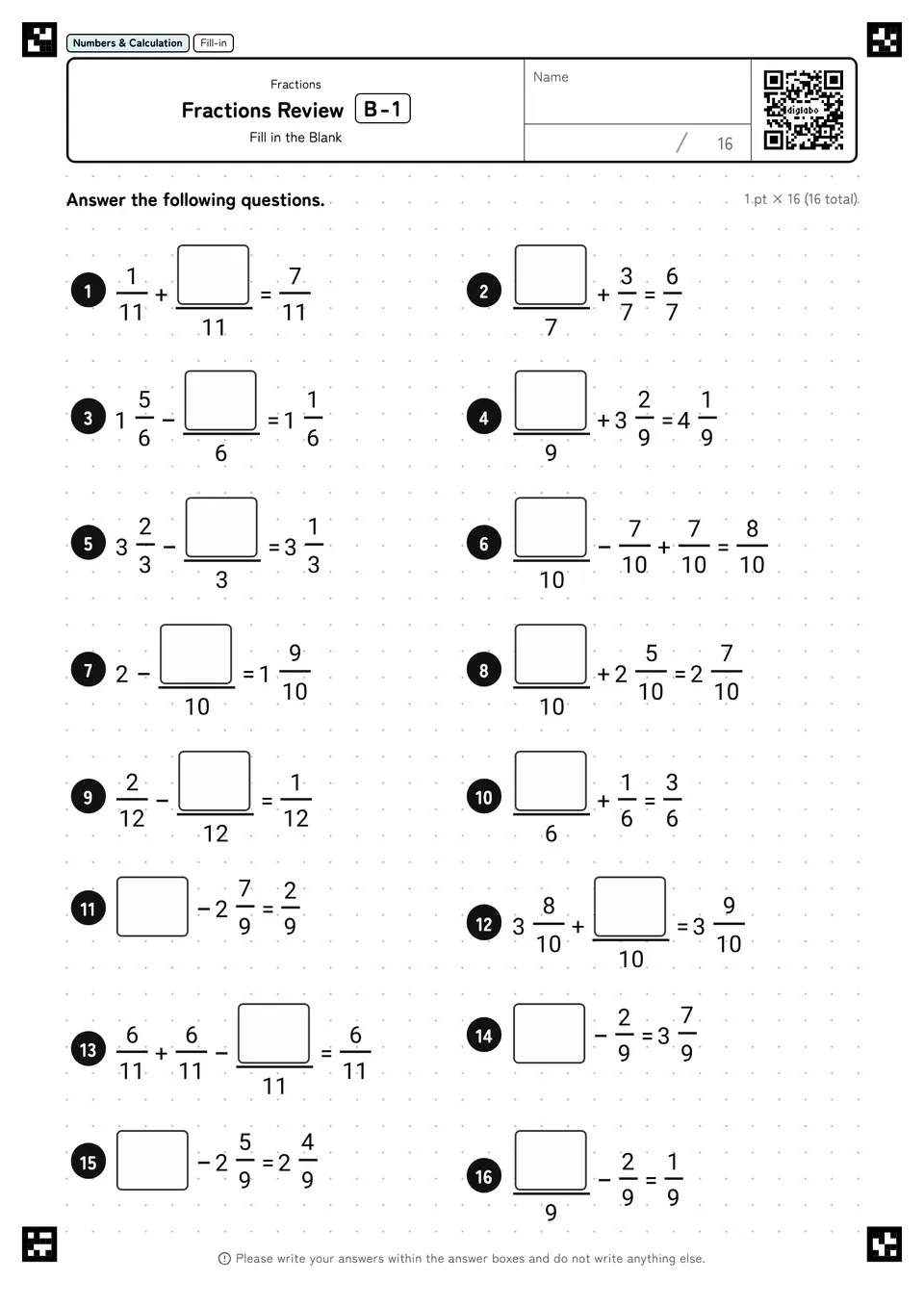 Fractions Review B-1