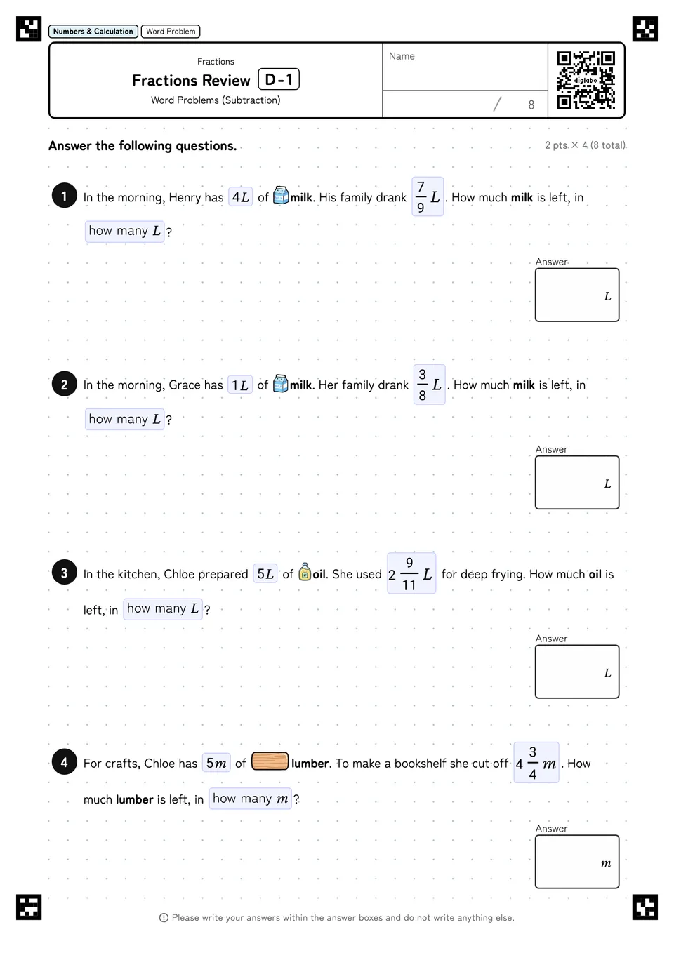 Fractions Review D-1