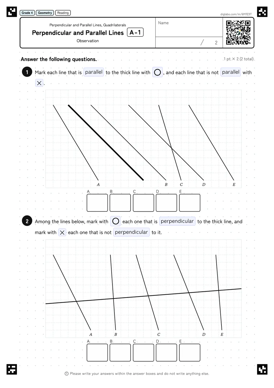 Grade 4 (Elementary School) Perpendicular and Parallel Lines, Quadrilaterals Perpendicular and Parallel Lines