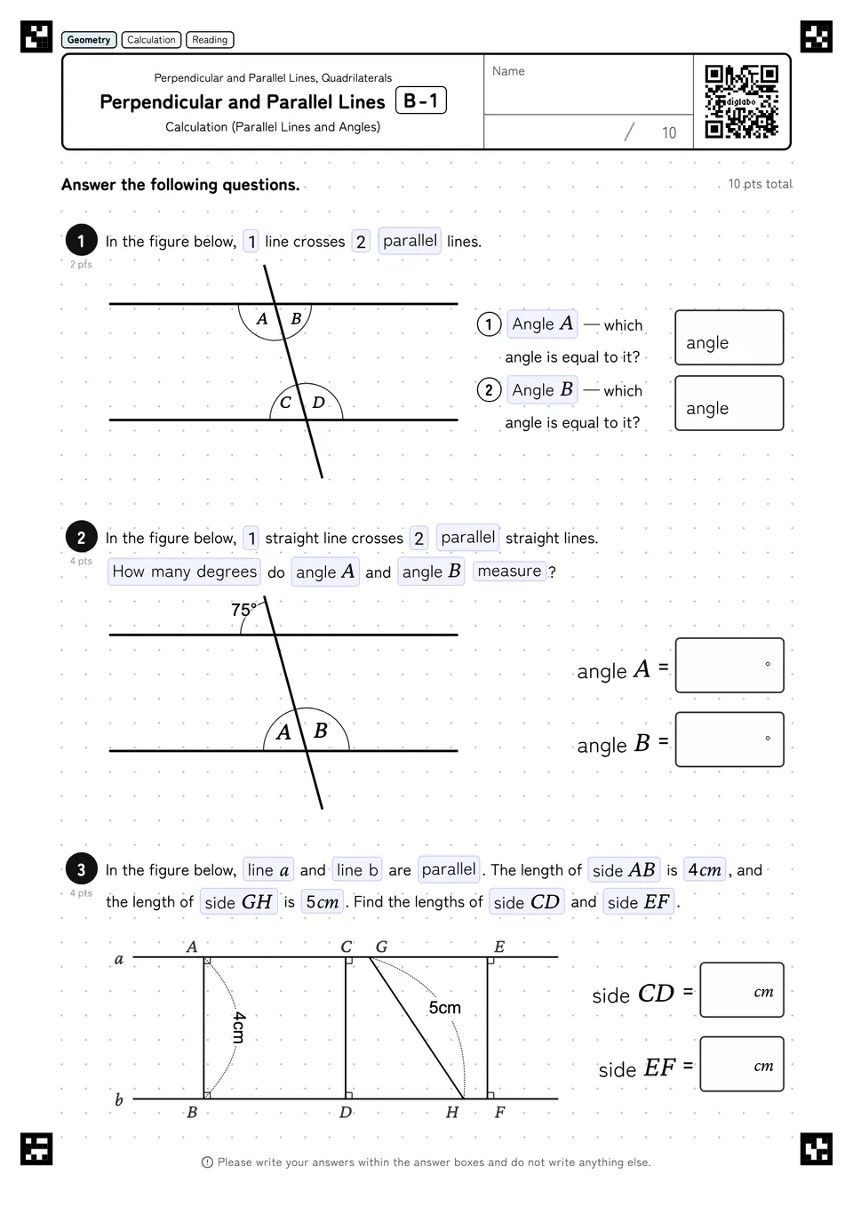 Perpendicular and Parallel Lines B-1