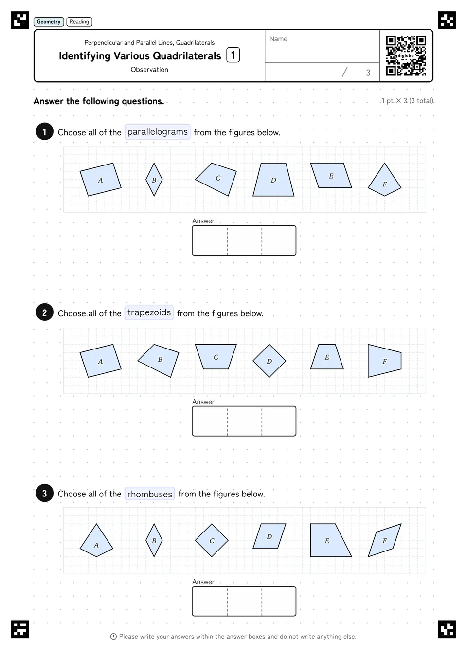 Identifying Various Quadrilaterals 1