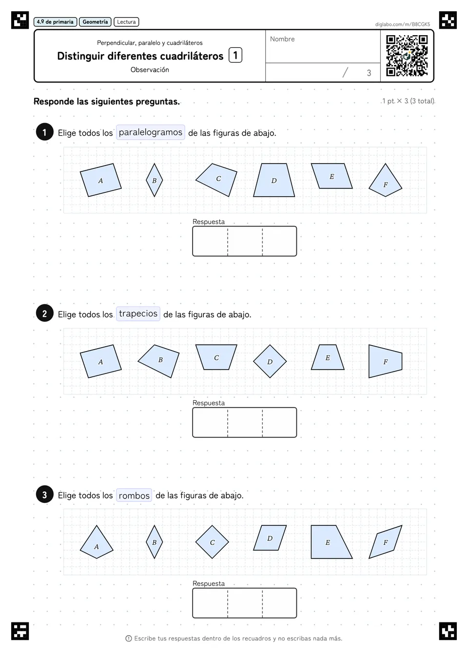 4.º de primaria Perpendicular, paralelo y cuadriláteros Distinguir diferentes cuadriláteros