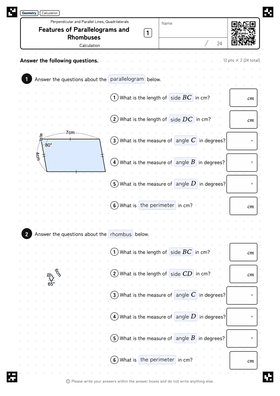 Features of Parallelograms and Rhombuses 1