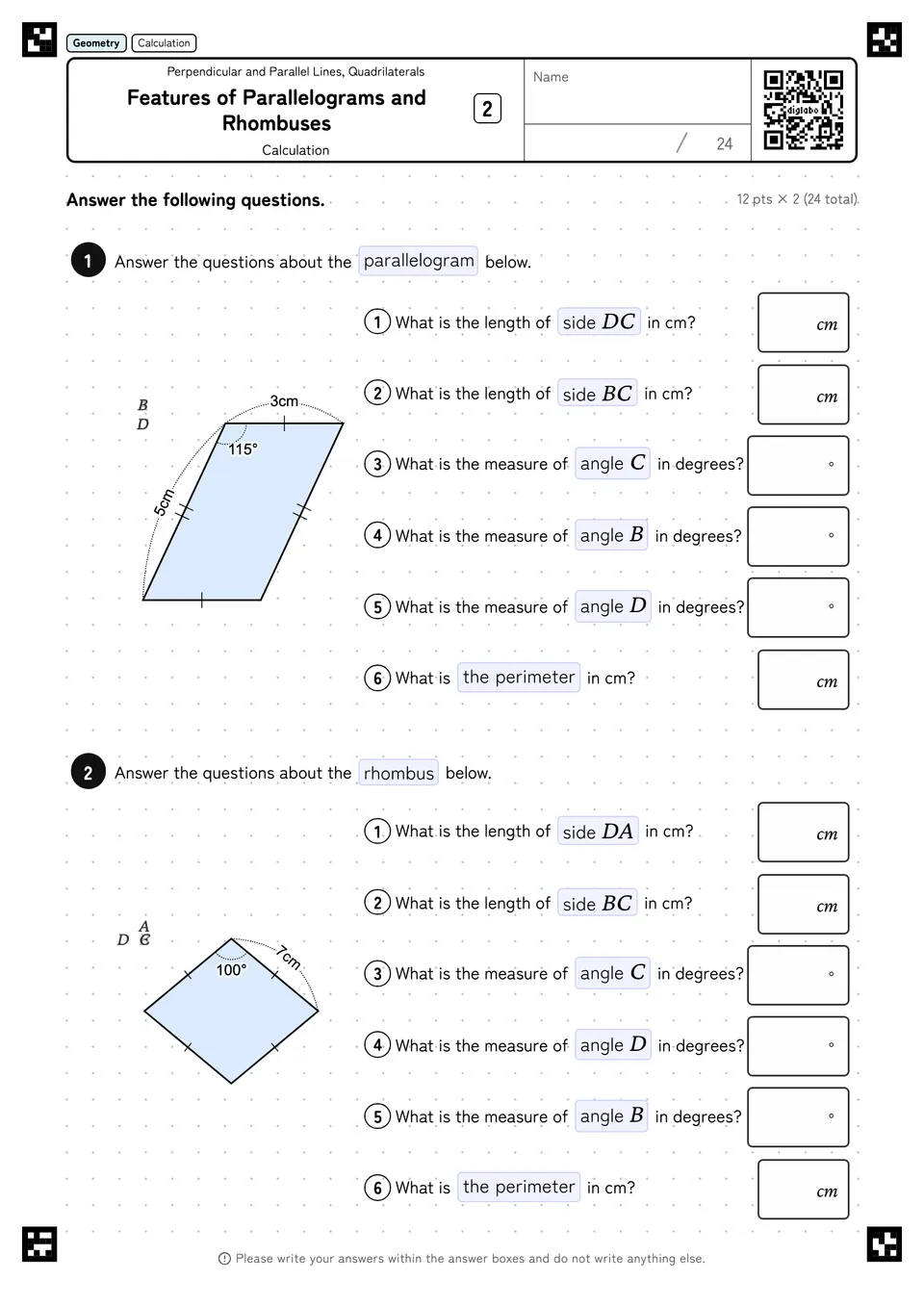 Features of Parallelograms and Rhombuses 2
