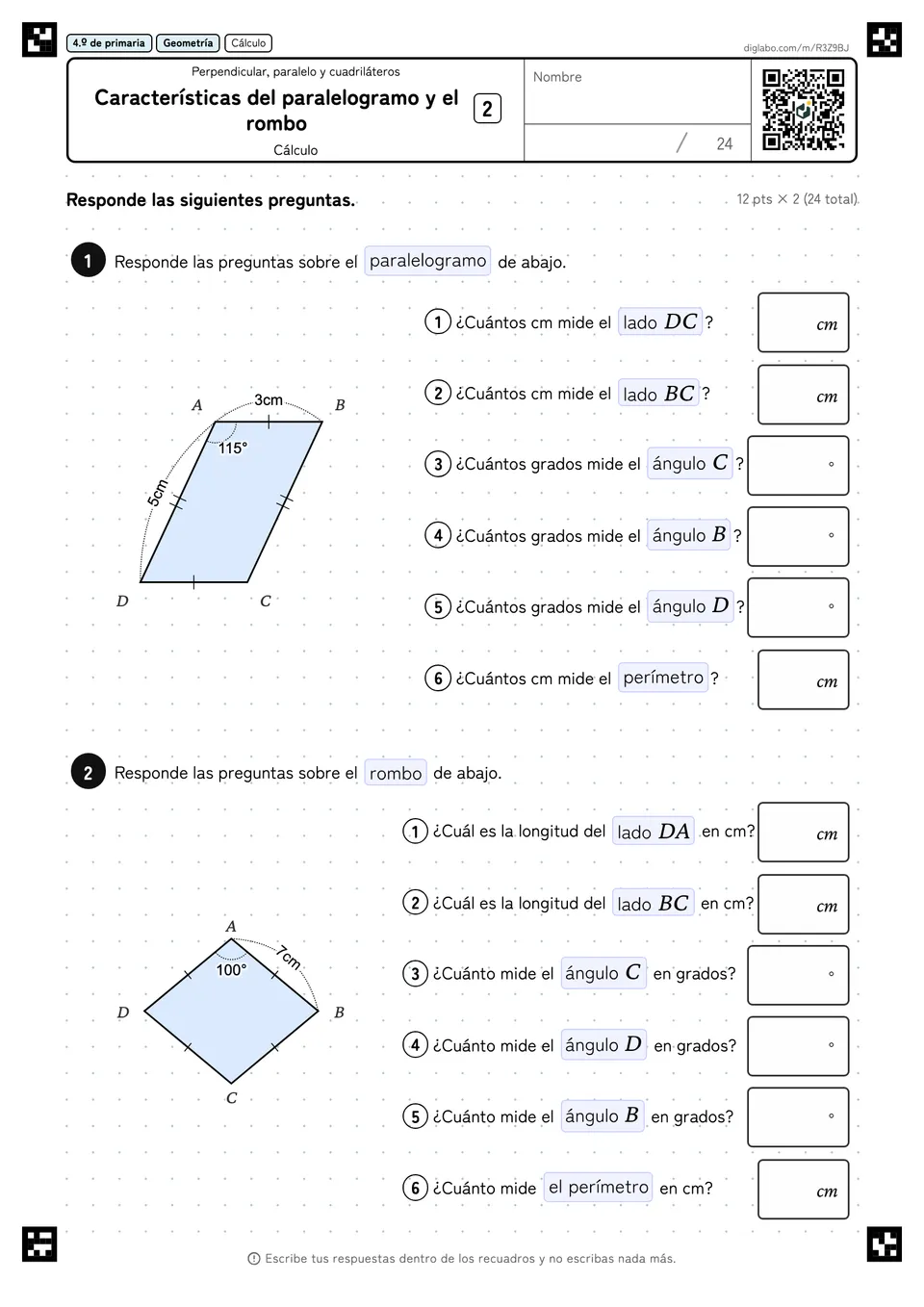 4.º de primaria Perpendicular, paralelo y cuadriláteros Características del paralelogramo y el rombo
