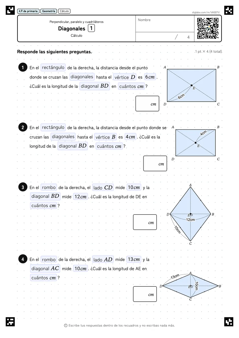 4.º de primaria Perpendicular, paralelo y cuadriláteros Diagonales