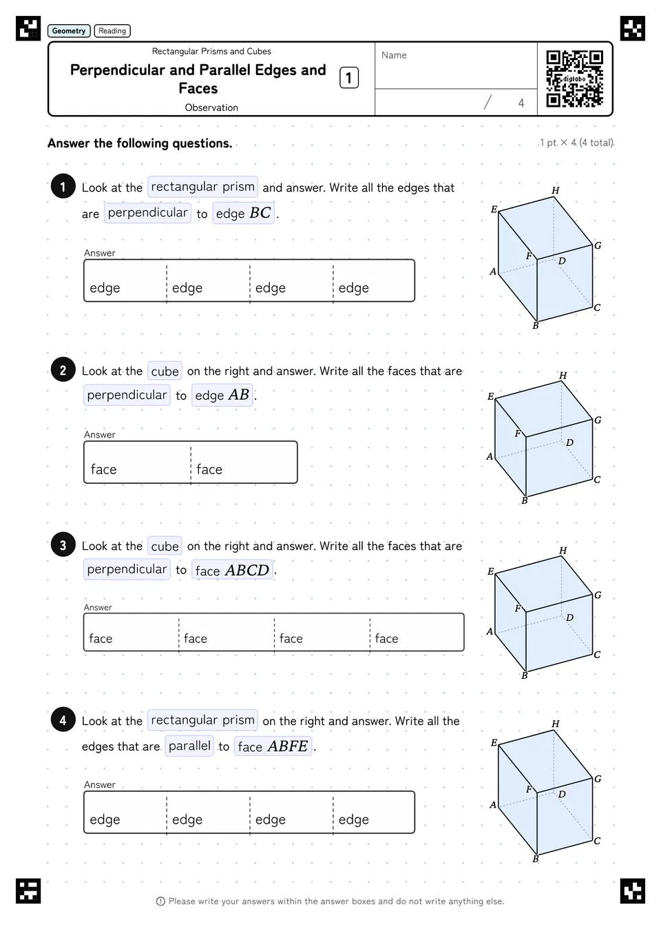 Perpendicular and Parallel Edges and Faces 1
