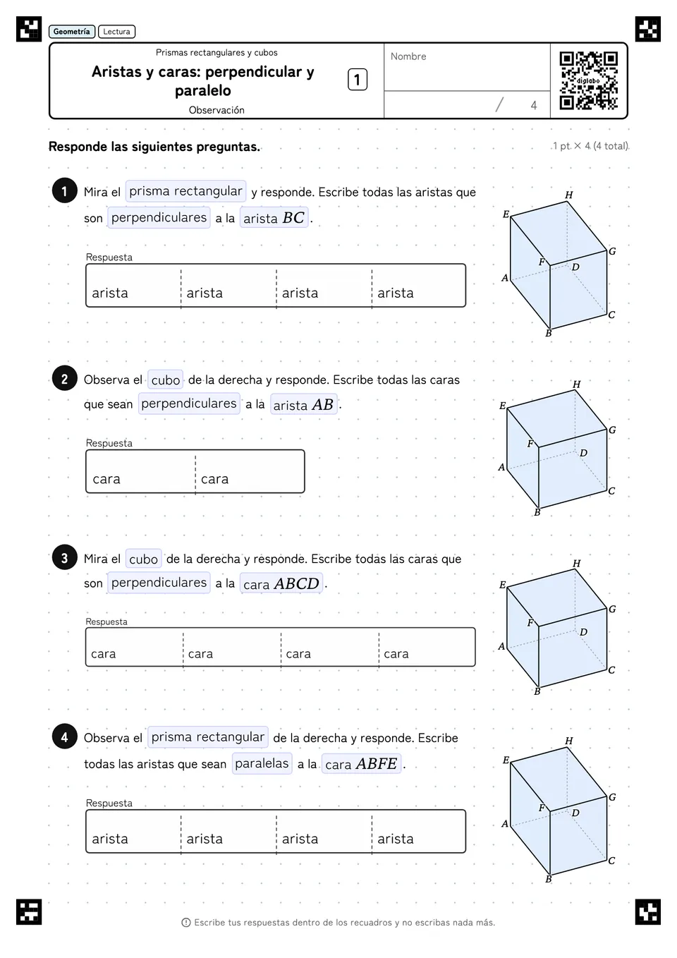 Aristas y caras: perpendicular y paralelo 1