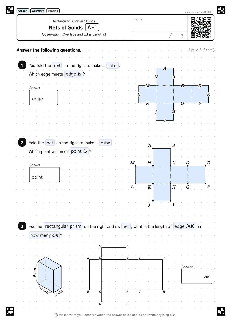 Grade 4 (Elementary School) Rectangular Prisms and Cubes Nets of Solids