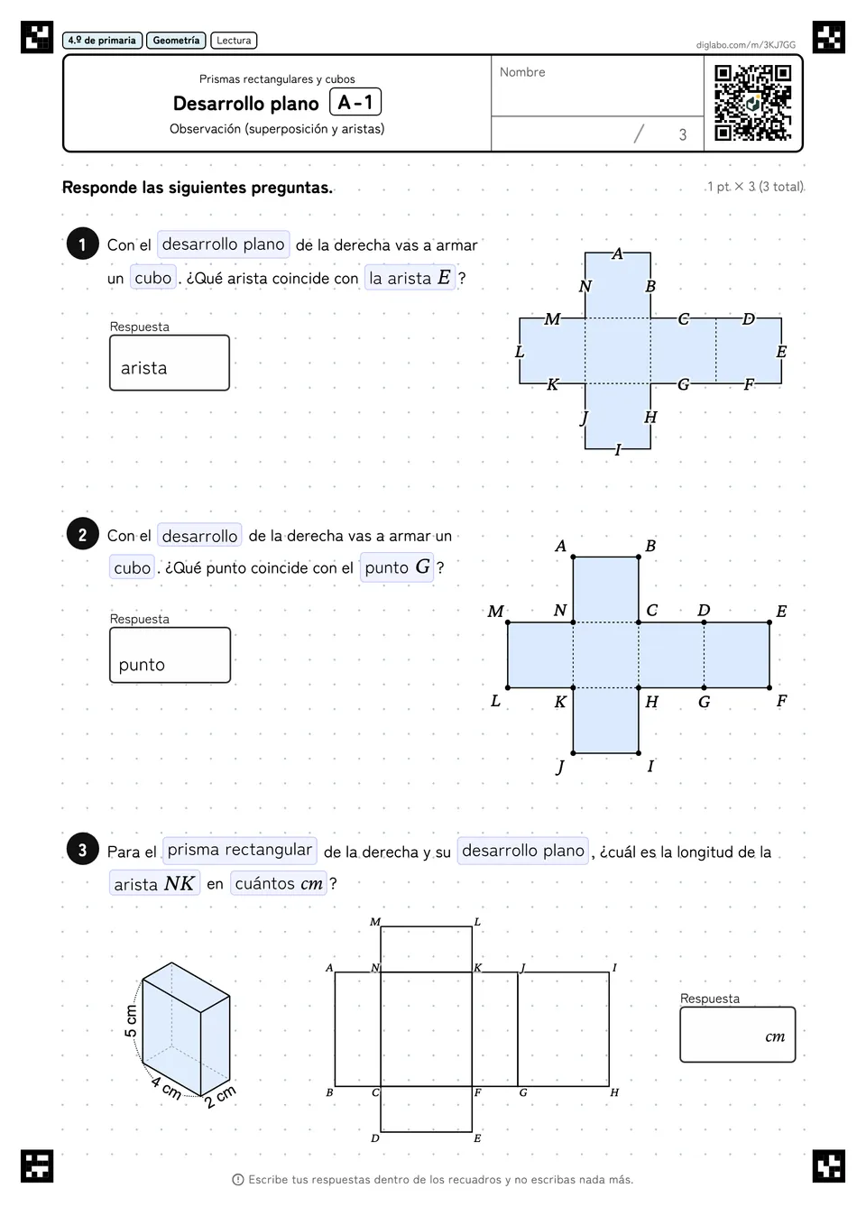 4.º de primaria Prismas rectangulares y cubos Desarrollo plano