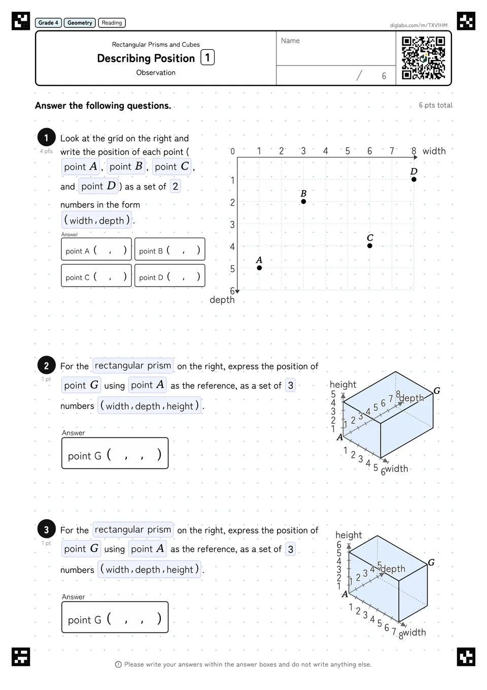 Grade 4 (Elementary School) Rectangular Prisms and Cubes Describing Position