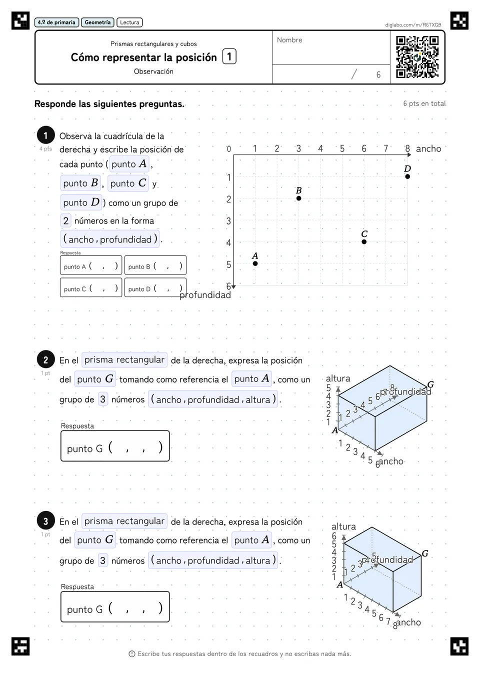 4.º de primaria Prismas rectangulares y cubos Cómo representar la posición